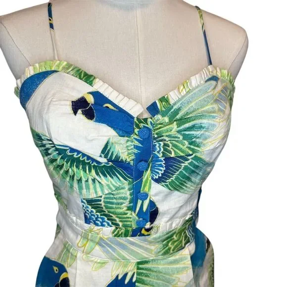 Farm Rio Women's Sleeveless Jumpsuit Parrots & Palms Print Size S - Picture 1 of 8